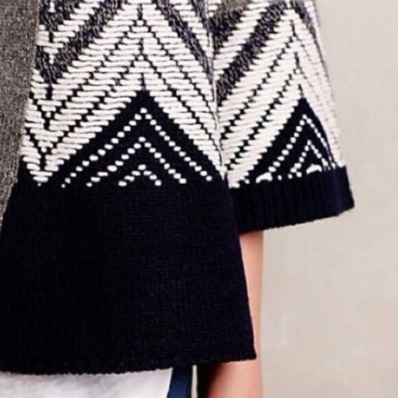 Anthropologie Moth Gray White Chevron Knit Open Front Cardigan Sweater - Picture 3 of 15